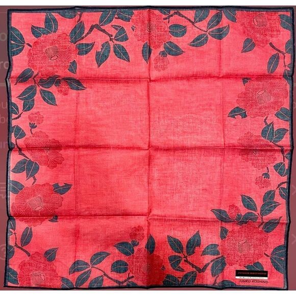 Junko Koshino 16x16 Square Scarf Red Black Floral Asian Inspired Summer Coastal - Picture 1 of 7